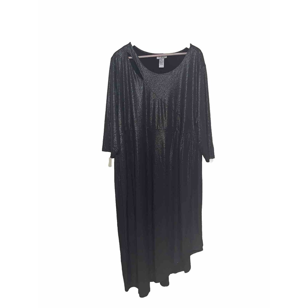 Catherines 4X Curvy Collection Metallic 3/4 Sleeve Dress Black Sparkle Cutout